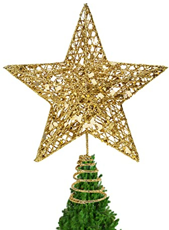 KEYIDO Christmas Tree Topper Star for Christmas Tree Toppers Xmas Gold Metal Stars for Top of Christmas Tree Decorations Small 15 * 20 cm