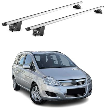 OMAC Dachträger für Opel Zafira B 2008-2014 FL Silber Aluminium | TÜV geprüft, bis 100 kg Traglast, T-Nut-Befestigung, für integrierte Dachreling geeignet, Querträger, Grundträger
