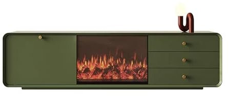 Meuble TV avec insert de feu électrique Table TV avec cheminée en bois massif, meuble de luxe simulant les flammes, mobilier de salon moderne Centre de divertissement avec cheminée moderne(Green)