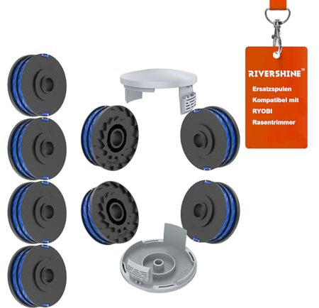 Rivershine RAC123 Bobine de Fil de Rechange Compatible avec Ryobi RLT4027, RLT4125, RLT5027, RLT6030, RLT5127, RLT6130 (8 Bonbines de Fil de Rechange+ 2 Couvercles de Bobine)