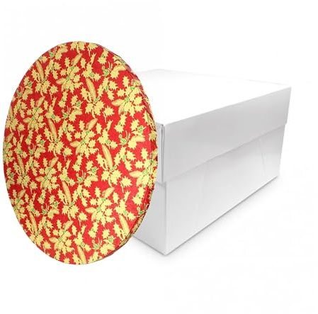 LARRYROO White Cake Box & Festive Christmas Round Cake Drum Board Combo (Red, 12 Inch)