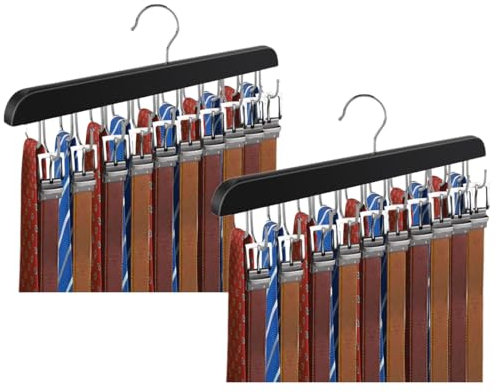 lomonmen 2 Stück Gürtelhalter,Gürtelhalter Kleiderschrank,Gürtelaufhänger mit 20 Haken,360° Drehbarer Gürtel Aufbewahrung für Krawatten,Gürtel,Tanktops,Schals,BH,Taschen