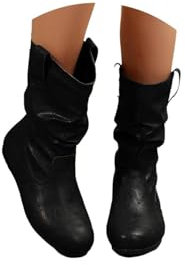 Agiyenna Stivali Western Eleganti da Donna Stivaletti Invernali in Tinta Unita Stivali Foderati Caldi Stivaletti Casual Stivali Slip-On Comodi Stivaletti Piatti Stivali per il Tempo Libero All'aperto