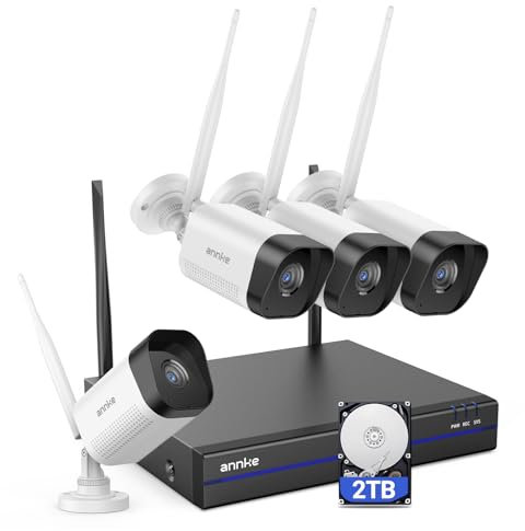 ANNKE 4K WLAN Überwachungskamera Set Aussen, 16CH Videoüberwachung mit 4X 8MP Wi-Fi Kamera und 2TB HDD NVR für 24/7 Aufnahme, Smarter Personenerkennung, 2-Wege-Audio, 30M IR Nachtsicht, IP66
