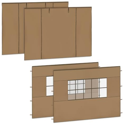 VONROC - Paroi Latérale Tonnelle 3x3 - pour Tente de Jardin - Camping - Réception Easy-Up Premium PT501XX - PVC Imperméable - Protection UV 50+ - 2 Panneaux Pleins - 2 Panneaux A Fenêtres - Beige