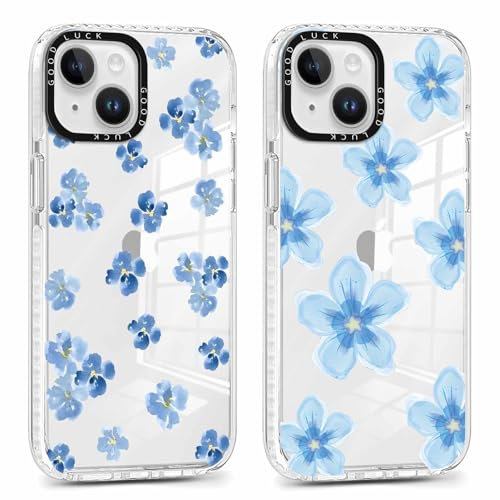 ZhuoFan 2 Stück Handyhülle für iPhone 14/iPhone 13 6,1, Aesthetic 3D Blume Muster Design Weiss Hülle Durchsichtig Silikon TPU Dünne Bumper Mädchen Junge Stoßfestes Cute Schutzhülle, 08