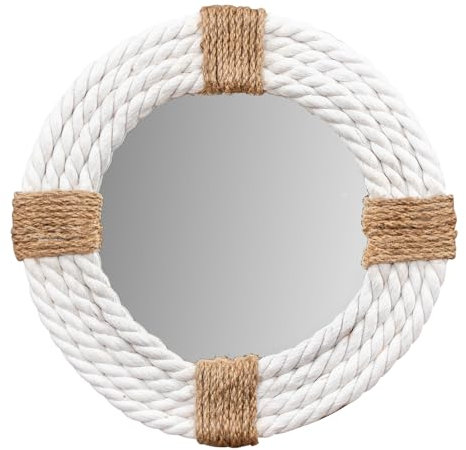 levandeo Spiegel Ø30cm Rund Weiß Natur Maritim Jute Seil Wandspiegel Flurspiegel Wanddeko Boho