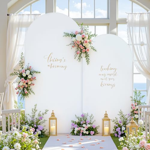Weißer Bogenhintergrund, Set mit 2 Stück, Hochzeitsbogenabdeckungen, dehnbare Hintergrunddekorationen, Babyparty, Brautparty, Foto, Geburtstagsfeier, weiße Bogenständerabdeckung, 2,2 und 1,8 m Spandex