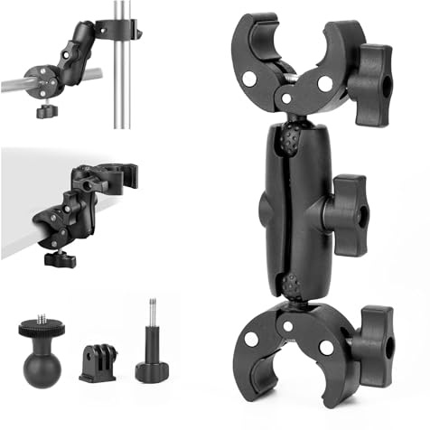 BRDRC Double Clamp Mount Umbrella Holder Camera Pole Bracket for Stroller Wheelchair Monitor Magic Socket Arm Desk Photo Studio Light Stand Photography Reflector Flag Cross Bar Accessories