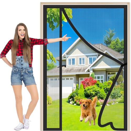 Magnetic Fly Screen Door 90x235cm Black Left Right Side Opening Fly Screens for Doors Heavy Duty Magnetic Top to Bottom Seal Snaps Shuts Automatically Keep Fresh Air in