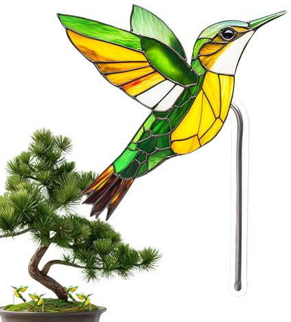 Erdspieß für Garten und Vögel | Erdspieß aus Acryl, Deko für Garten – Fantasie-Ornament, Buntglas-Effekt, wetterfest, für Kaktus-Töpfe, Aloe-Orchideen