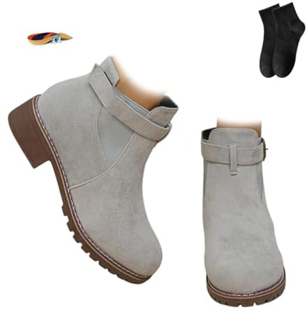 Stivaletti da donna retrò con fibbia piatta autunno inverno in pelle scamosciata stivaletti da donna con tacco basso a punta grosso stivaletti corti casual comodi da ufficio scarpe da passeggio