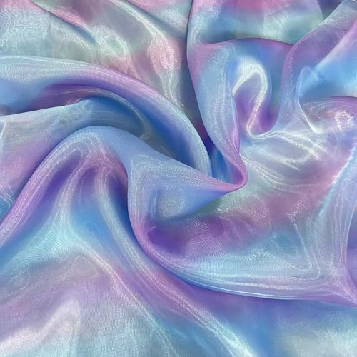 150×200cm Blau Lila Organza Stoff, 1.5x2m Farbverlauf Regenbogen Tüll | Tulle für DIY Projekte, Hochzeitsdekoration, Handgemachte Accessoires, Tischläufer, Kleider, Haar-Accessoires