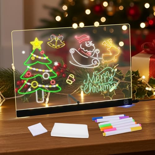 LED Maltafel Kinder 30x20CM LED Zeichenbrett für Kinder Light Board Drawing mit 7 Farben Stift Notiztafel Abwischbar Acryl Transparente Maltafel Weihnachten Geschenk