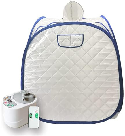 Saunazelt, Tragbares Sauna-Set for eine Person, Ganzkörper-Spa-Hutzelt for zu Hause, inklusive 2-Liter-Dampfgarer mit Fernbedienung(Blue-border)