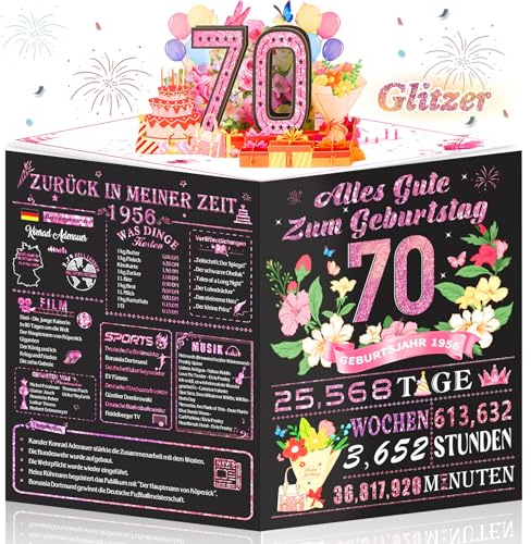 OLOSONG Geburtstagskarte 70 | 3D Pop Up Karte Geschenke Zum 70 Geburtstag für Frau, Lustige Roségold Deko 70. Geburtstag Für Mama Oma Ehefrau Freunde Schwester Sie, Back in 1956 Mit Umschlag