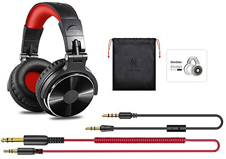 mingzhe Professional Monitor Headphones Studio Wired Headset with Dual 3.5mm 6.5mm Cables for Electronic Keyboard Drum Machine Electric Guitar Musical Instruments Black (Red)