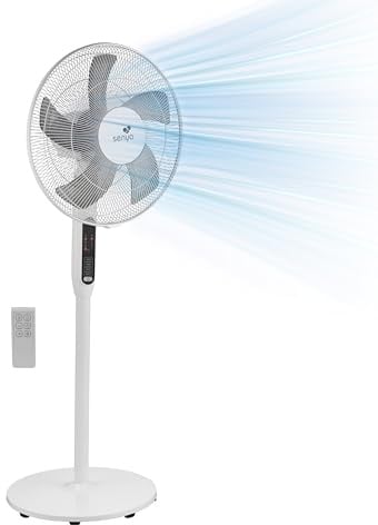 SENYA Silence & Cool – Ventilateur sur pied silencieux 120cm avec pales, 3 vitesses, 3 modes (nuit, naturel, normal), oscillation, tête orientable, télécommande et minuterie 7h
