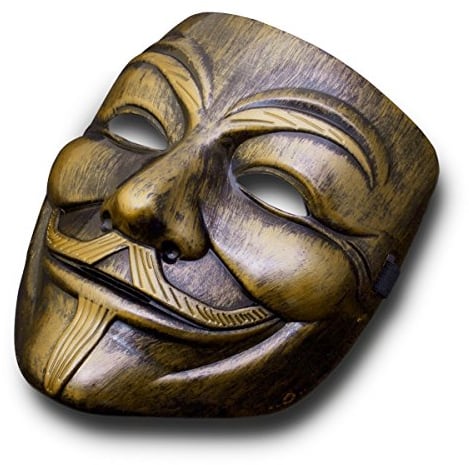 Luxus V wie Vendetta Maske Guy Fawkes Anonymous Replika Demo Anti Mask in Gold-Bronze