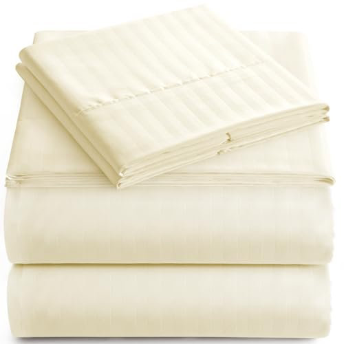 Queen-Size-Bettlaken-Set, 4-teilig, gestreift, weich und kühlend, tiefes Queen-Size-Bettlaken-Set, knitterfreie Mikrofaser-Bettwäsche mit 1 Spannbetttuch, 1 Bettlaken, 2 Kissenbezügen