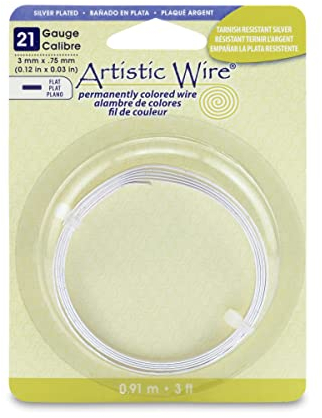 Artistic Wire, 21 Gauge, flach, 3 mm x 0,75 mm, anlaufgeschützt, versilbert, 91 m, AWB-21F-S10-03F