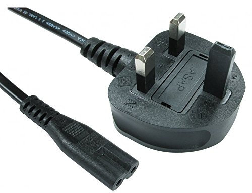 World of Data 3m Figure 8 (C7) Power Cable | UK 3-pin Plug | 2 Pin Socket | 3A Fuse | IEC 60320 | Lead | Cord | BLACK