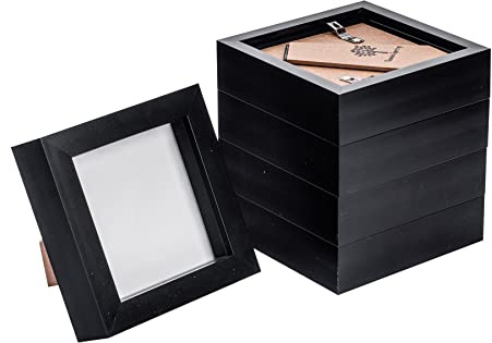 Nicola Spring 3D Shadow Box Photo Frames - 4 x 4 (10 x 10cm) - Pack of 5 - Black 3D Photo Frame Picture Frame Box Small Square Display Case for Crafts, Keepsakes, Wedding, Graduation