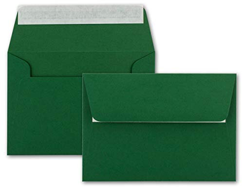100x Brief-Umschläge B6 - Dunkelgrün - 12,5 x 17,5 cm - Haftklebung 120 g/m² - breite edle Verschluss-Lasche - hochwertige Einladungs-Umschläge