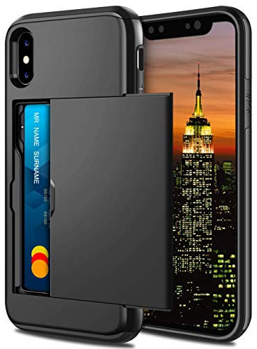 Coolden for iPhone XS Case iPhone X Case Wallet Shockproof Case Protective Hard Back Rubber Bumper Card Holder Slot Wallet Cover for iPhone XS/iPhone X Heavy Duty Hard Case (Black)