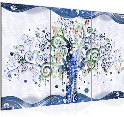 Runa Art Gustav Klimt Arbre De Vie Peinture Tableau Salon XXL Bleu Abstrait 120 x 80 cm 3 Parties Decoration Murale 003031b