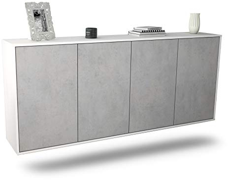 Dekati Sideboard Lakewood hängend (180x77x35cm) Korpus Weiss matt - Front Beton Optik - Push to Open