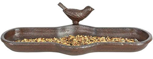 Bain à Oiseaux Rectangulaire Auge ou Mangeoire à Oiseaux Bain d'Oiseau Coupelle Bac à Fleurs en Fonte Patinée Marron 7x13x29,5cm
