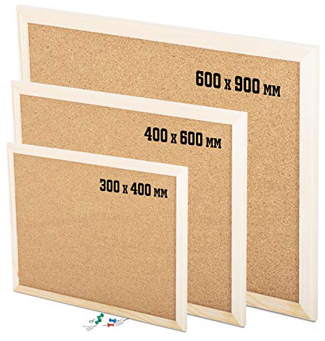KAV Notice Board Cork Bulletin Board for Home Office School - Choose Design & Size (Cork, 400x600mm)