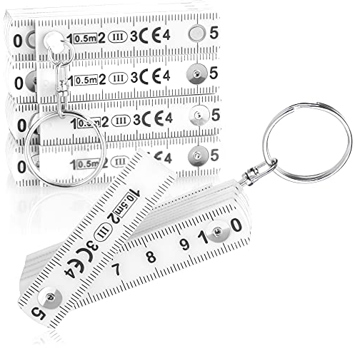 com-four® 5x Mini Regola Pieghevole come Portachiavi in Plastica, Metro Pieghevole da 50 cm con 10 Giunture, Unità di Misura Metrica, Bianco (05 pezzi - 50cm bianco)