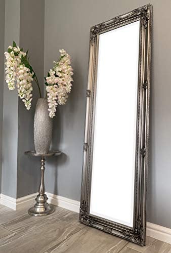 DOWNTON INTERIORS Tall Antique Silver Ornate Dressing Wall Mirror - Overall Size: 142 cm x 47 cm (56 x 18 inches)