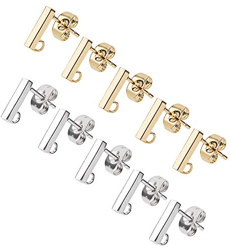 UNICRAFTALE 40 Stück 2 Farbe DIY Ohrstecker Hypoallergener Ohrstecker Rechteck Ohrringe Mit Ohrmutter 0.8 mm Stift Edelstahl Ohrstecker Rohlinge Für DIY Weihnachtstag Ohrringe Schmuckherstellung