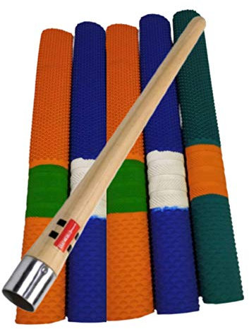 Kalindri Sports Set mit Holzgriff-Applikator-Greiferkegeln und 5 Cricketschläger-Griffen (abgerundetes Design)