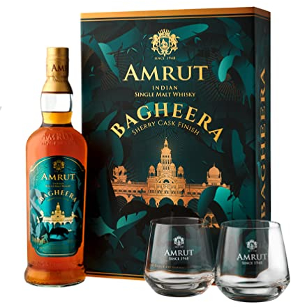 AMRUT - Bagheera Coffret 2 verres - Single Malt Whisky - 46% Alcool - Origine : Inde - Bouteille 70 cl