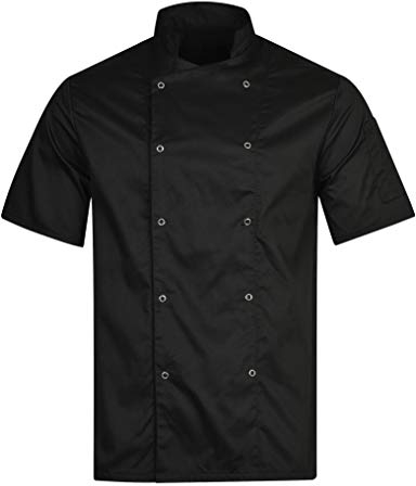 BWOLF Nozomi Kochjacke Unisex Kochjacke Damen Kochjacke Herren Schwarz/Weiss Kochkleidung Professional Chef Uniform Kurzarm (Schwarz, XL)