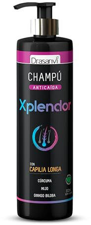DRASANVI CHAMPÚ XPLENDOR - Cúrcuma + Ginkgo biloba + Mijo - Fortalece la fibra capilar - Reducción de hasta un 89% la pérdida de cabello - VEGANO - 300ml