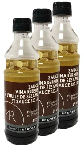 Lot 3x Sauce vinaigrette à l'huile de sésame et sauce soja - Fabriquée en France - MR - Bouteille 350ml