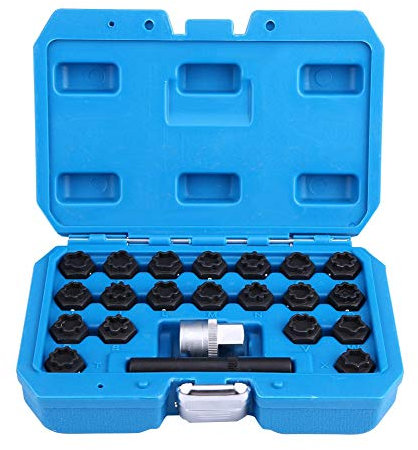 Kit di Rimozione Chiave di Blocco Ruota 22PCS, Utensile per Rimozione Viti Antifurto per Ruote Auto in Acciaio Legato con Set di Strumenti Adattatore per