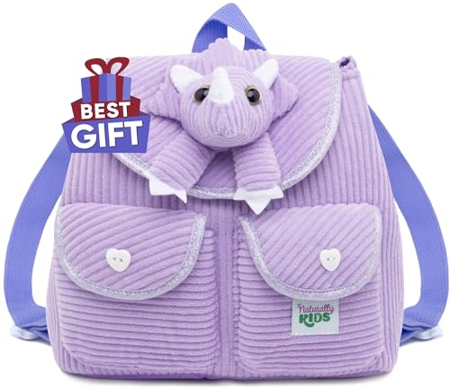 Naturally KIDS Rucksack Kinder m Triceratops Dinosaurier, Kindergartenrucksack Mädchen, Geschenk Mädchen 3 Jahre, Lila Dino Rucksack
