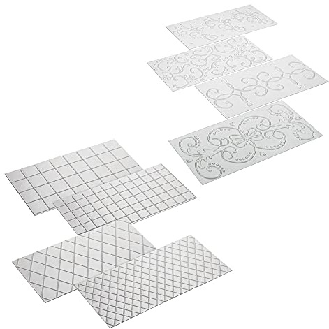 Tiardey 8 Pieces Texture Mat Grid Transparent Fondant Impression Mat Cake Border Decorating Tool Cake Mold Cake Mould Bakeware Baking Tools