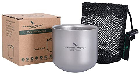 iBasingo Coupe en titane Tasse à thé 125 ml Tasse anti-brûlure à double couche Vaisselle portative de camping Verres ronds d'élégance de jardin d'intérieur et d'extérieur Ti3048D