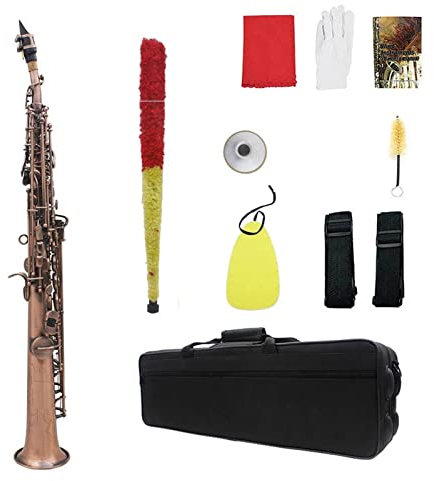 Saxophon Anfänger Kit Sopran Saxophon BB Saxofon Retro Rot Kupfer Sax Holzwind Musical Instrument mit Fallhandschuhen Reinigungstuch Zubehör