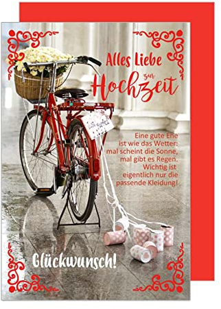 Edition Seidel Premium Glückwunschkarte zur Hochzeit mit Prägung und Umschlag. Karte mit Spruch Hochzeitskarte Grusskarte rotes Fahrrad Just Married (H425 SW022)