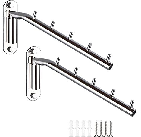2PCS Crochet Mural Acier Inoxydable, Crochet à Vêtements Mural Métal, Balancer 180° Mural Manteau Crochets Pliant en Acier Vêtements Organisateur avec Support de Bras Oscillant pour Un Gain de Place