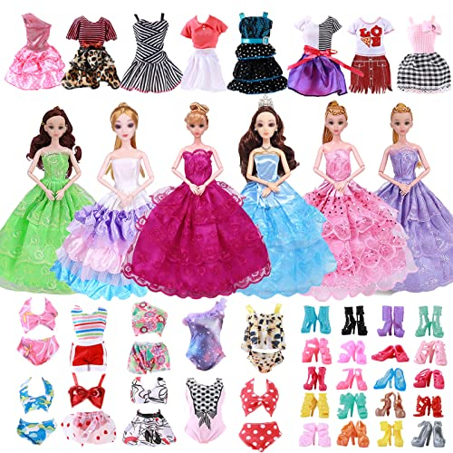 36 Puppenkleidungs Outfit 11.5'', 10 Freizeitkleider 3 Kleider 3 Puppen-Badeanzüge 20 Schuhe, in zufälliger Reihenfolge für Mädchen Geburtstagsgeschenke