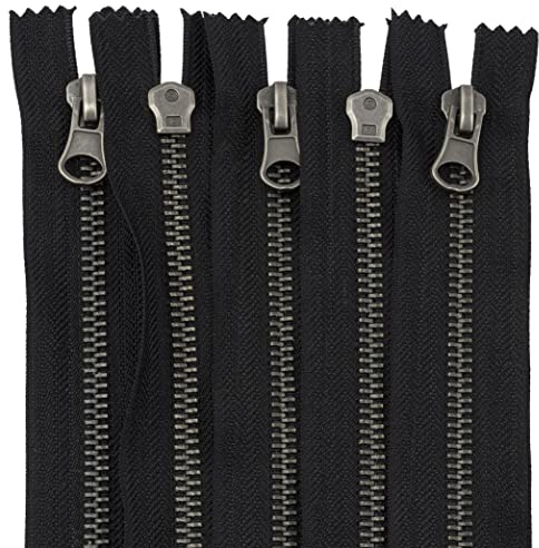 AERZETIX - C61528-5er-Set Reißverschluss Nr. 5 nicht trennbar 16 cm aus vintage-metall - dekorative zuglasche- Farbe Schwarz - schieber für lederwaren jeans röcke kurzwaren
